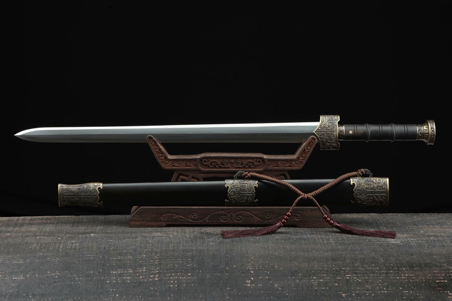 三色铜“青龙刀盘”武士刀（黑檀