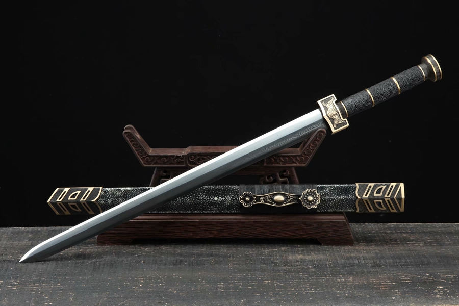 三色铜“青龙刀盘”武士刀（黑檀