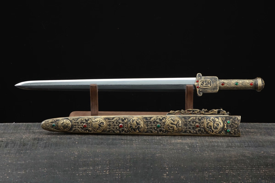 三色铜“青龙刀盘”武士刀（黑檀