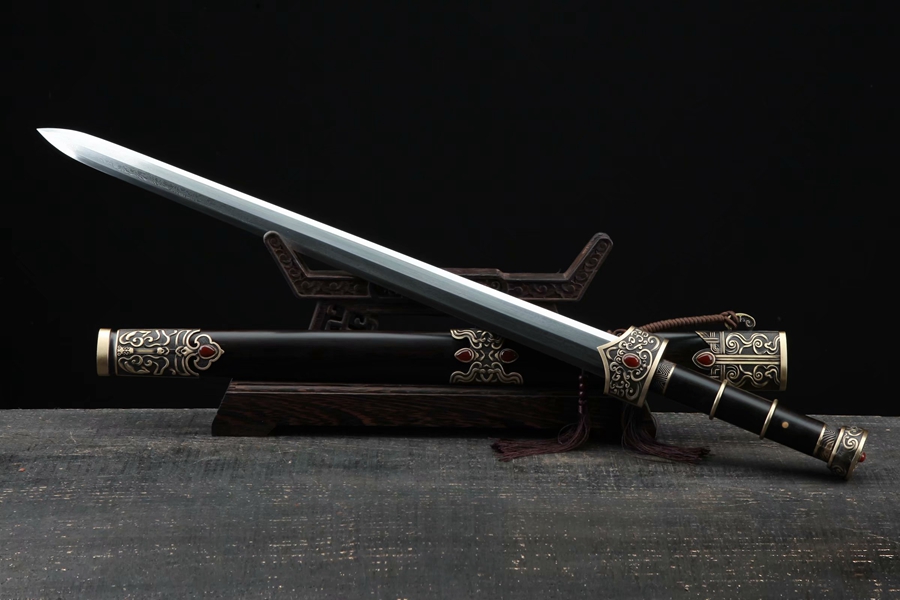 三色铜“青龙刀盘”武士刀（黑檀