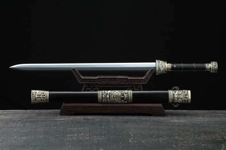三色铜“青龙刀盘”武士刀（黑檀