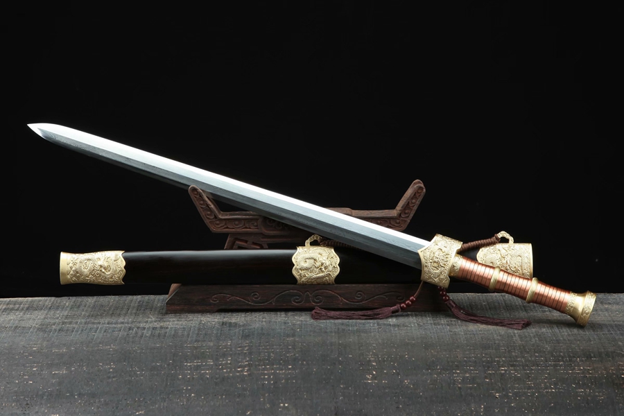 三色铜“青龙刀盘”武士刀（黑檀