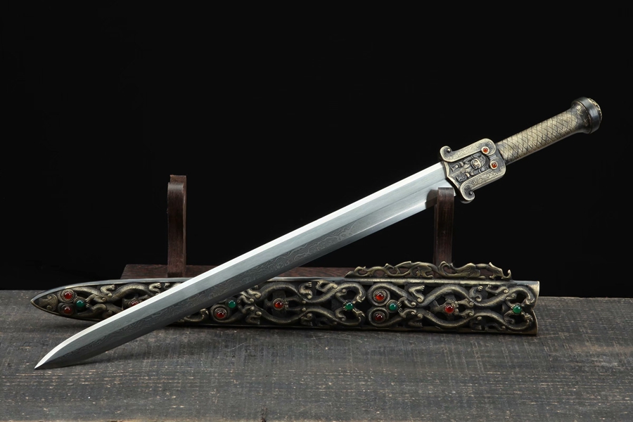 三色铜“青龙刀盘”武士刀（黑檀
