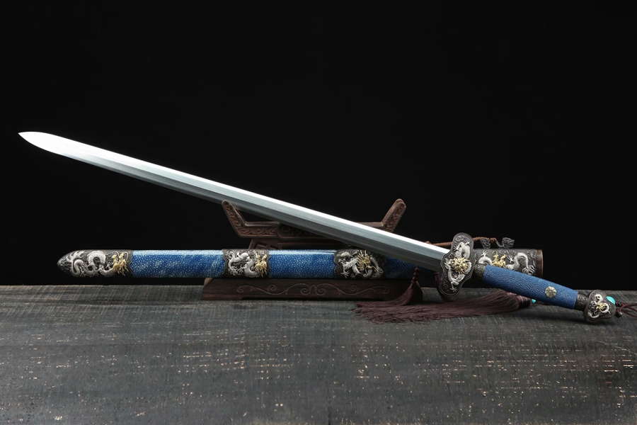 三色铜“青龙刀盘”武士刀（黑檀