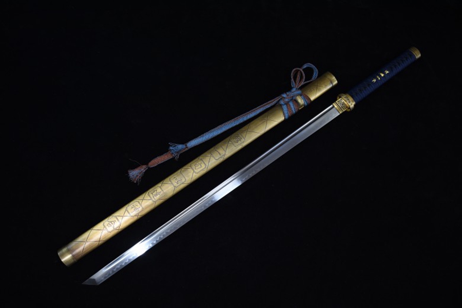 三色铜“青龙刀盘”武士刀（黑檀