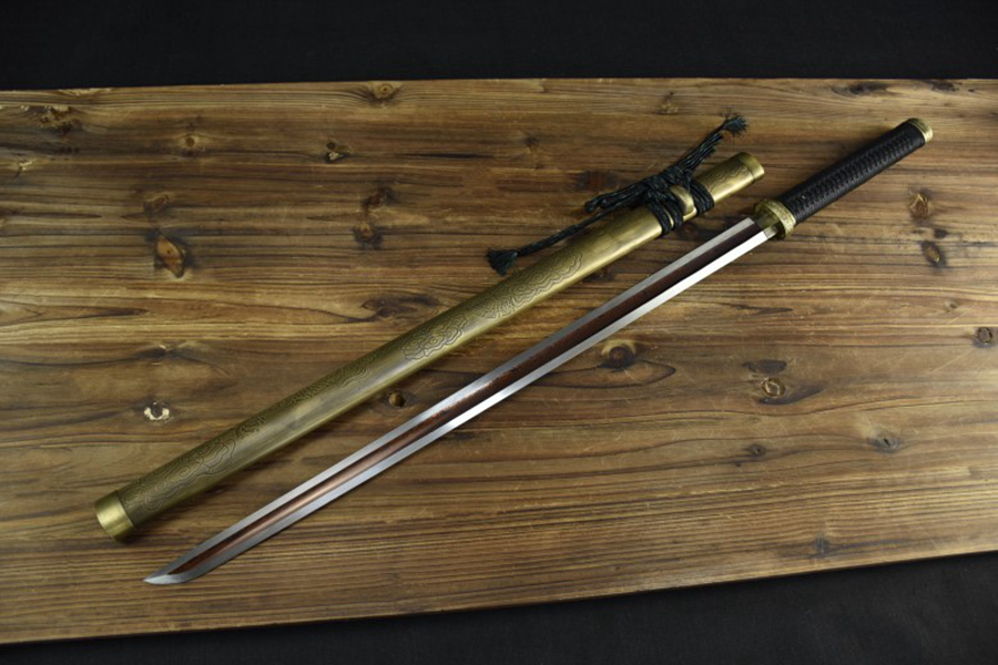 三色铜“青龙刀盘”武士刀（黑檀