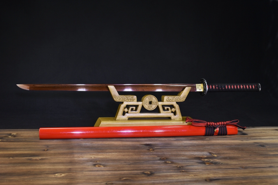 三色铜“青龙刀盘”武士刀（黑檀