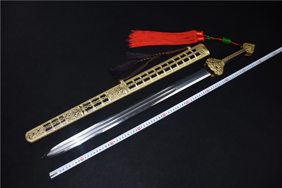 三色铜“青龙刀盘”武士刀（黑檀
