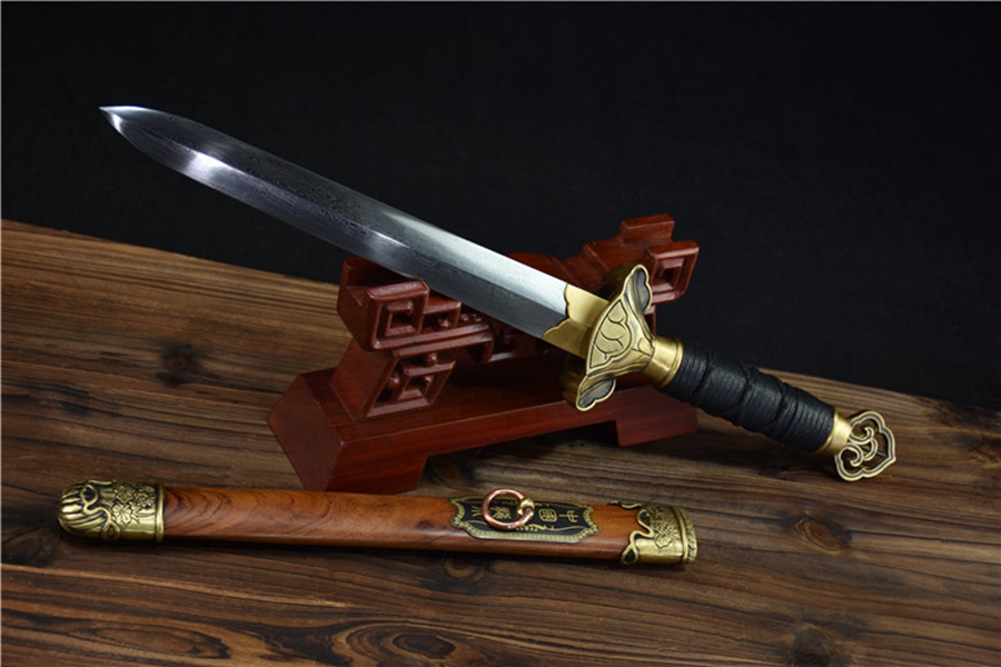 三色铜“青龙刀盘”武士刀（黑檀