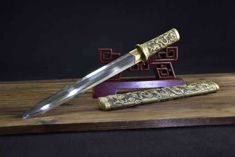 三色铜“青龙刀盘”武士刀（黑檀