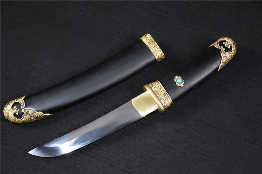 三色铜“青龙刀盘”武士刀（黑檀