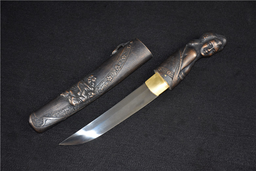 三色铜“青龙刀盘”武士刀（黑檀