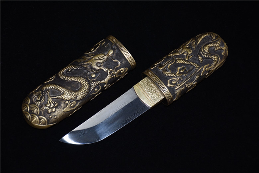 三色铜“青龙刀盘”武士刀（黑檀