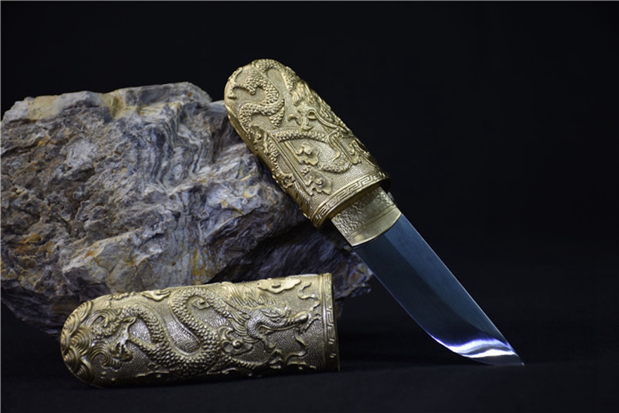 三色铜“青龙刀盘”武士刀（黑檀