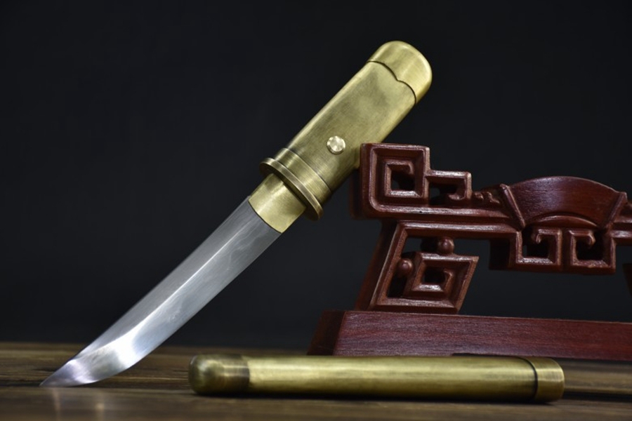 三色铜“青龙刀盘”武士刀（黑檀