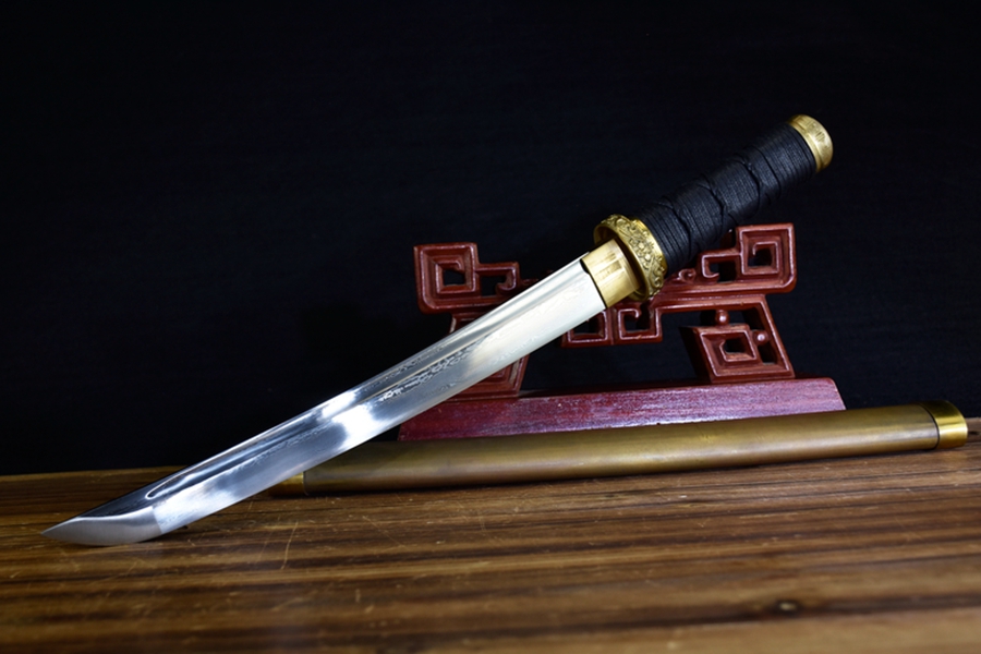 三色铜“青龙刀盘”武士刀（黑檀