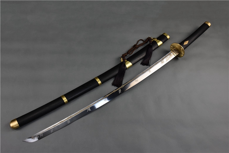 三色铜“青龙刀盘”武士刀（黑檀