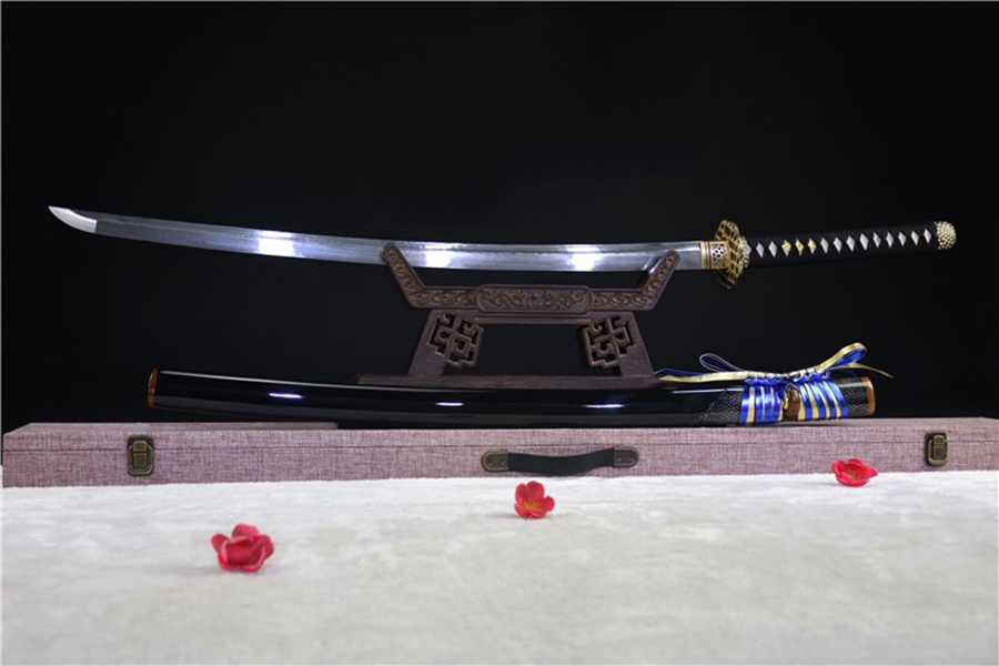 三色铜“青龙刀盘”武士刀（黑檀