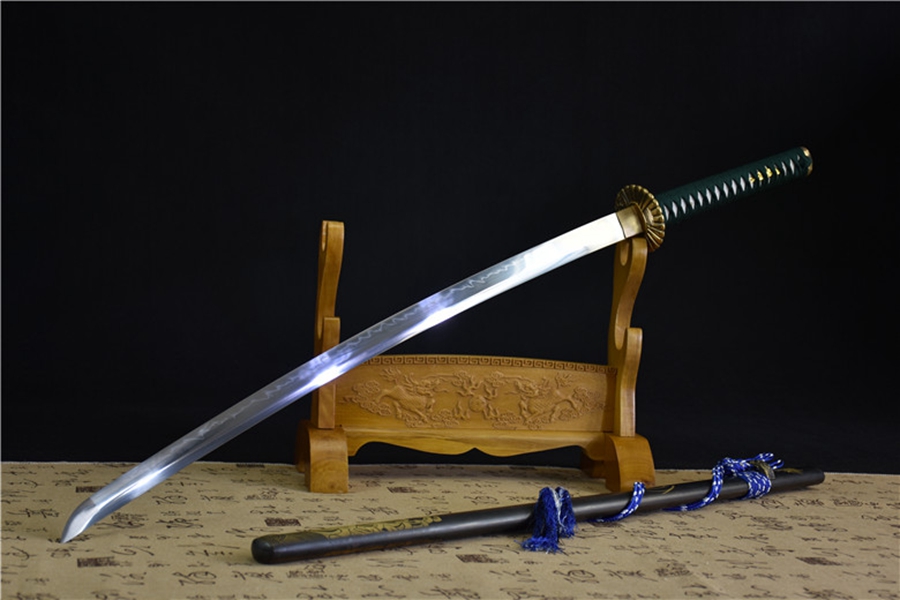 三色铜“青龙刀盘”武士刀（黑檀