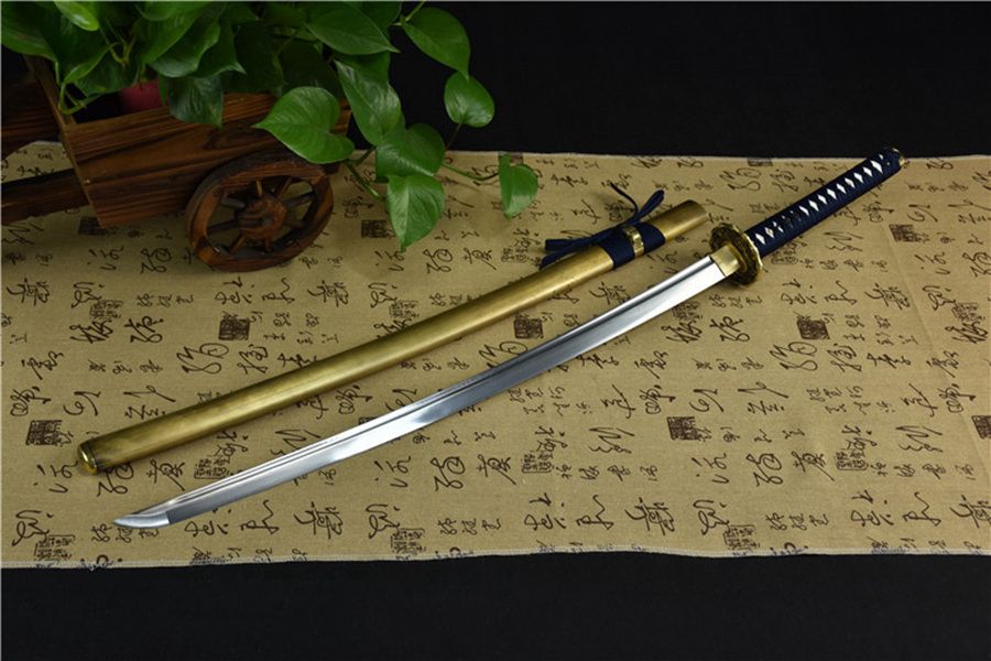 三色铜“青龙刀盘”武士刀（黑檀