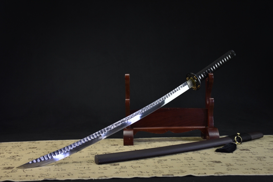三色铜“青龙刀盘”武士刀（黑檀