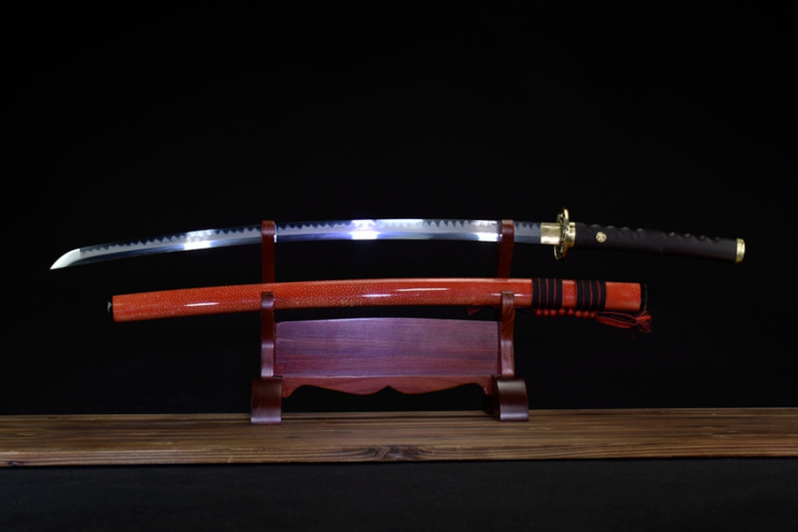 三色铜“青龙刀盘”武士刀（黑檀