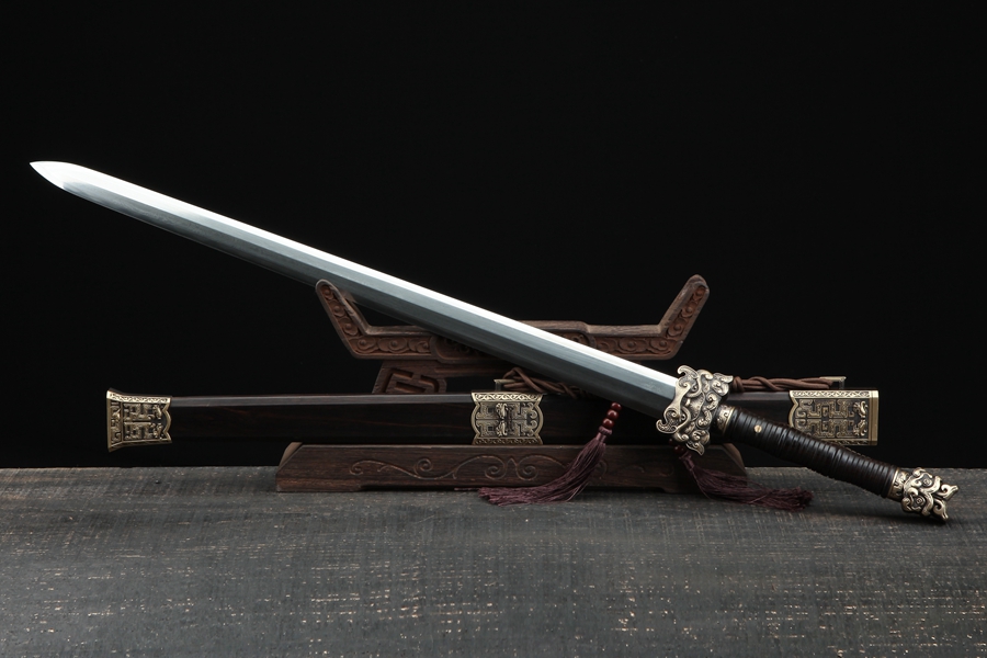 三色铜“青龙刀盘”武士刀（黑檀