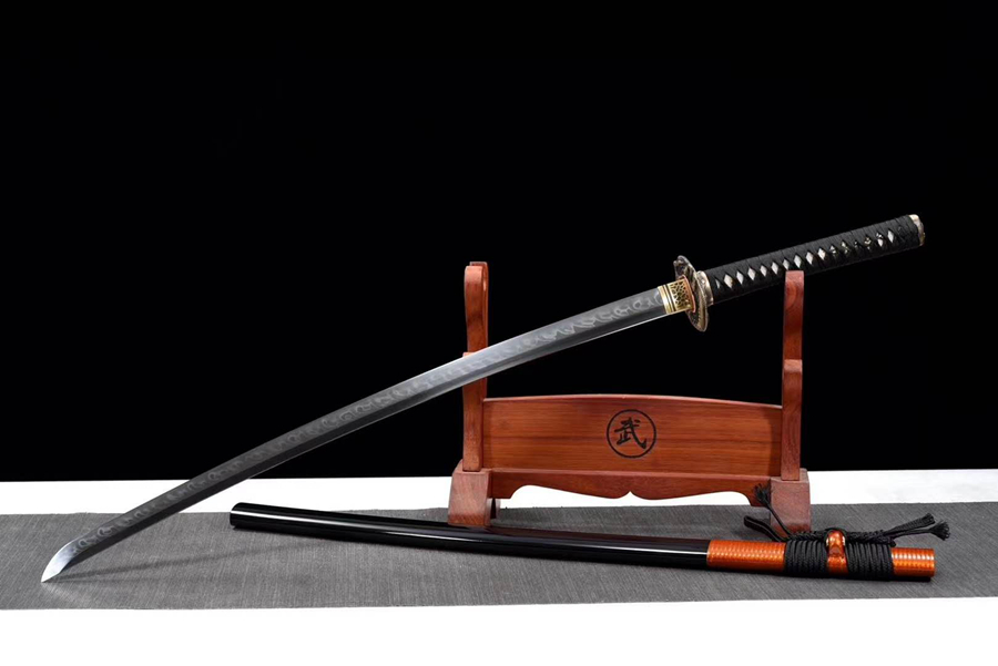 三色铜“青龙刀盘”武士刀（黑檀
