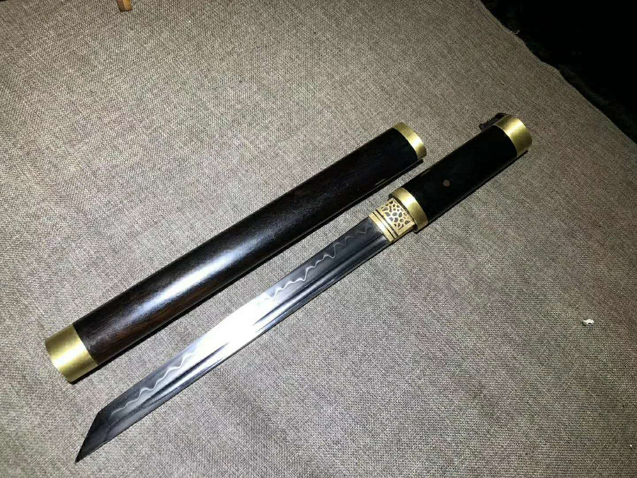 三色铜“青龙刀盘”武士刀（黑檀