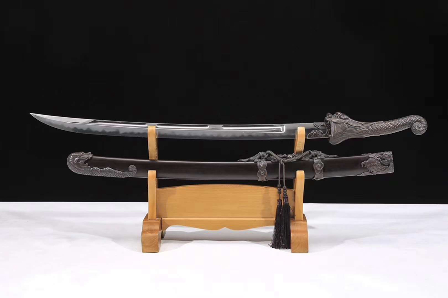 三色铜“青龙刀盘”武士刀（黑檀