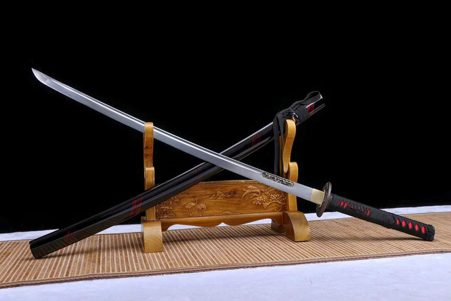 三色铜“青龙刀盘”武士刀（黑檀