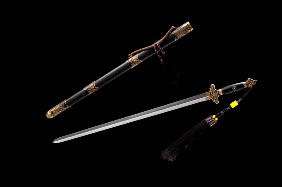 三色铜“青龙刀盘”武士刀（黑檀