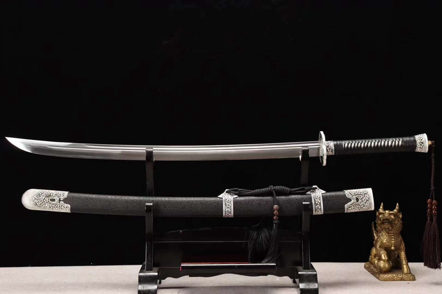 三色铜“青龙刀盘”武士刀（黑檀