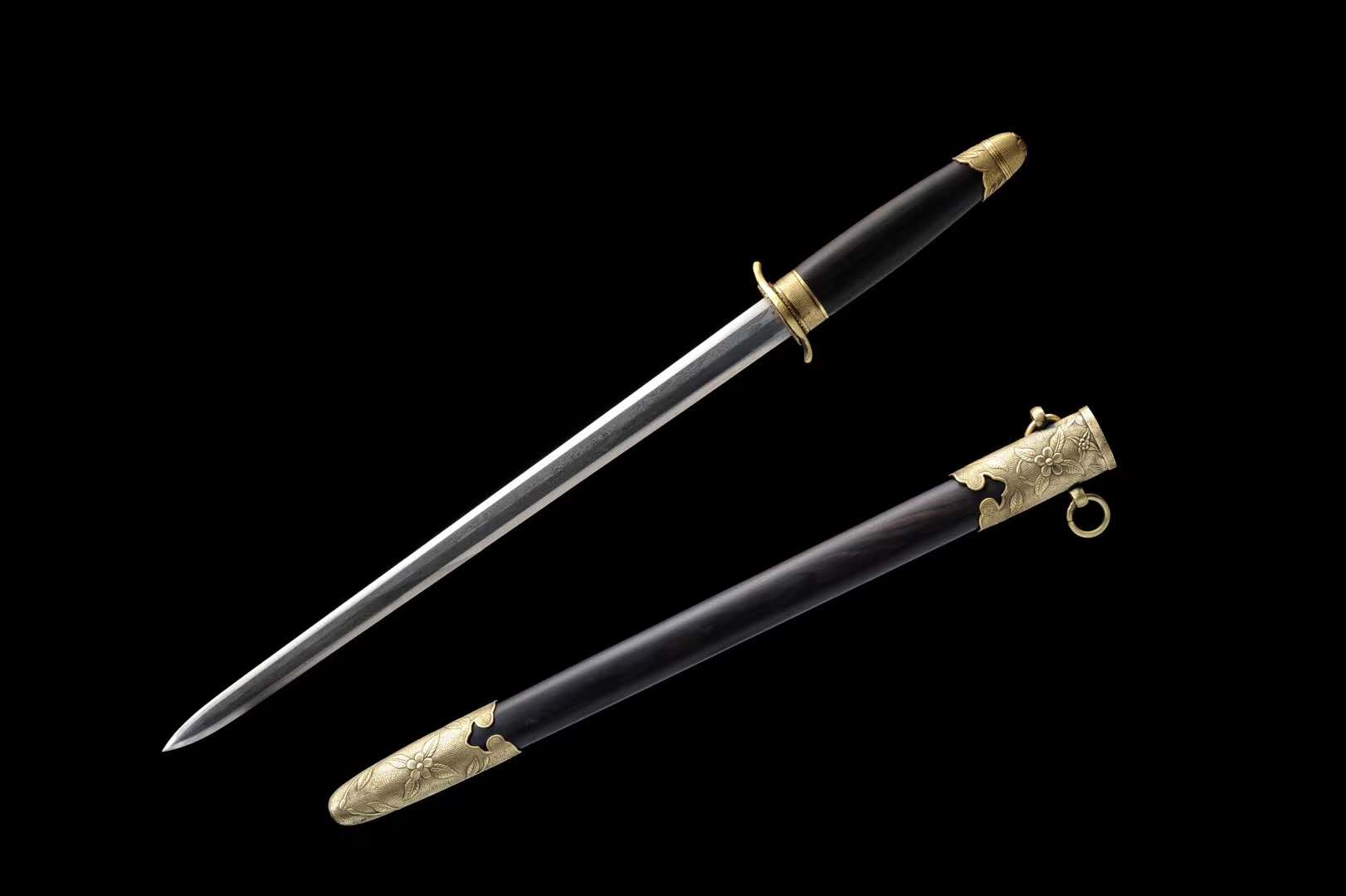 三色铜“青龙刀盘”武士刀（黑檀