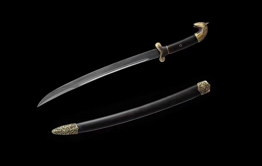 三色铜“青龙刀盘”武士刀（黑檀