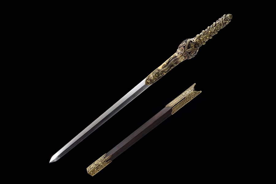三色铜“青龙刀盘”武士刀（黑檀