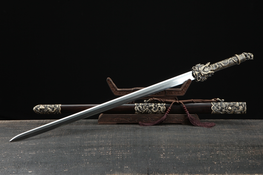 三色铜“青龙刀盘”武士刀（黑檀