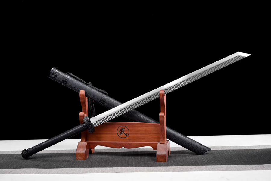 三色铜“青龙刀盘”武士刀（黑檀
