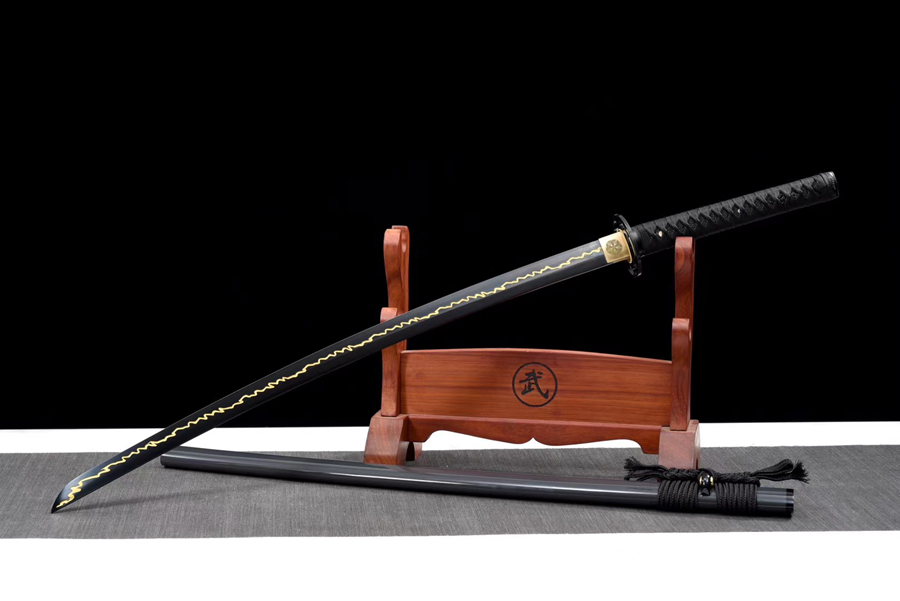 三色铜“青龙刀盘”武士刀（黑檀