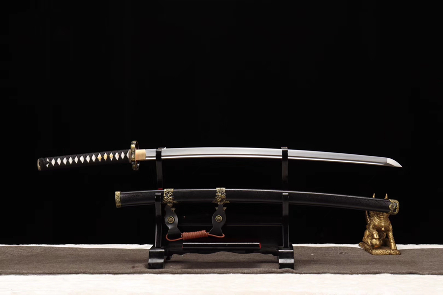 三色铜“青龙刀盘”武士刀（黑檀