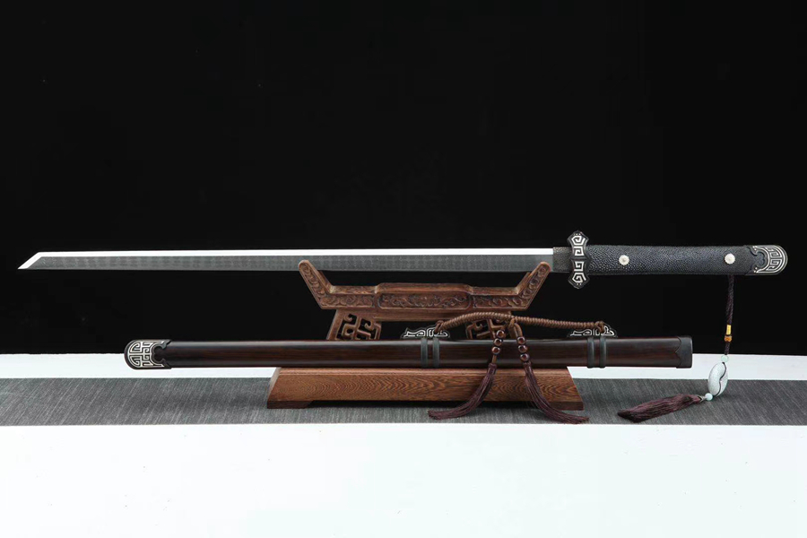 三色铜“青龙刀盘”武士刀（黑檀