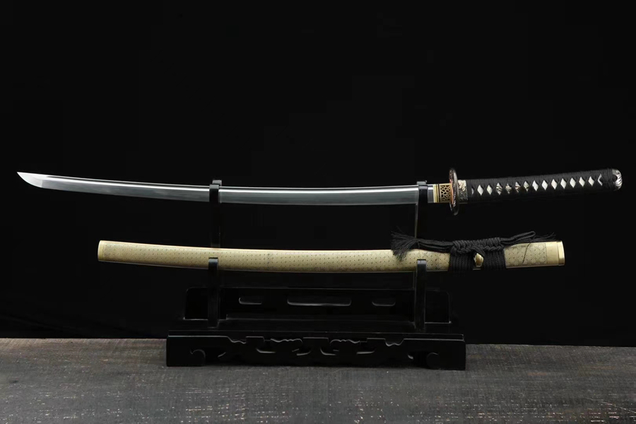 三色铜“青龙刀盘”武士刀（黑檀