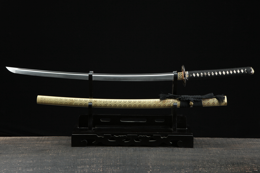 三色铜“青龙刀盘”武士刀（黑檀