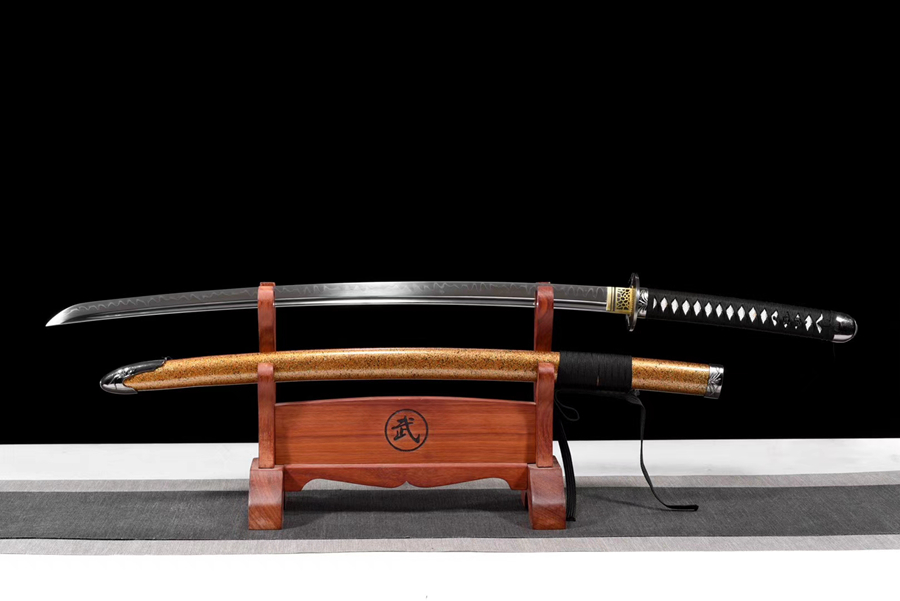 三色铜“青龙刀盘”武士刀（黑檀