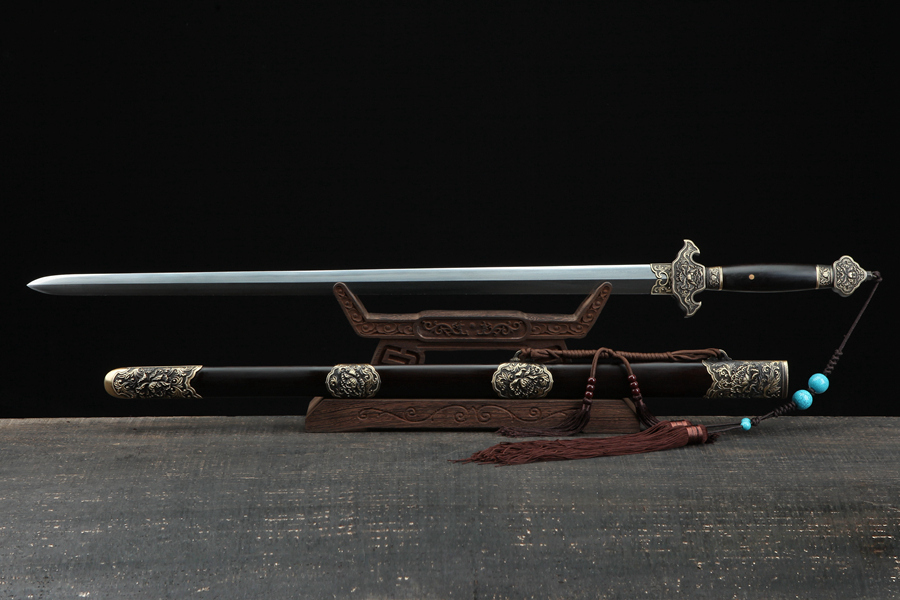 三色铜“青龙刀盘”武士刀（黑檀