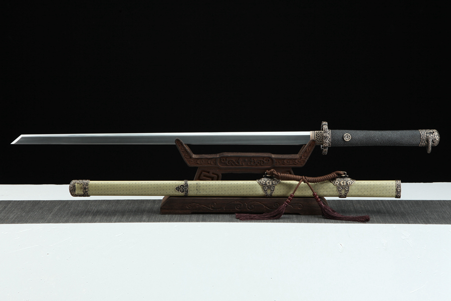 三色铜“青龙刀盘”武士刀（黑檀