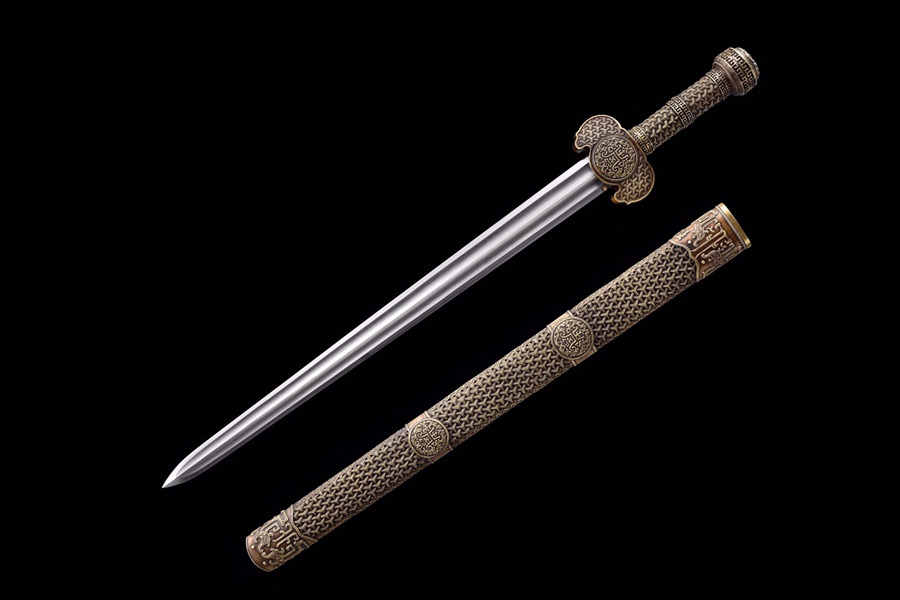 三色铜“青龙刀盘”武士刀（黑檀