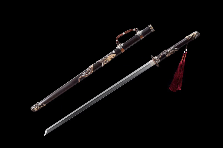 三色铜“青龙刀盘”武士刀（黑檀