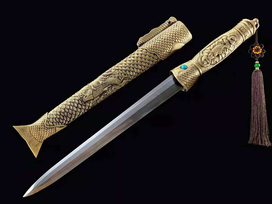 三色铜“青龙刀盘”武士刀（黑檀