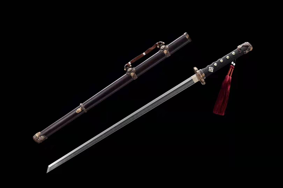 三色铜“青龙刀盘”武士刀（黑檀